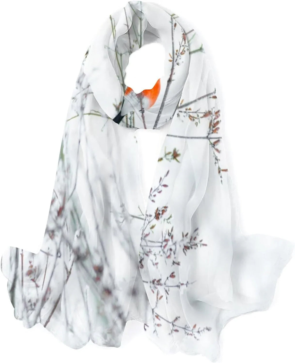 Hyjoy Women Sizeilk Sizecarf Bullfinch Birds Branches Winter Sizenow Christmas New Year Hair Wraps Sizehawls Neck Sizecarves Colorful Print