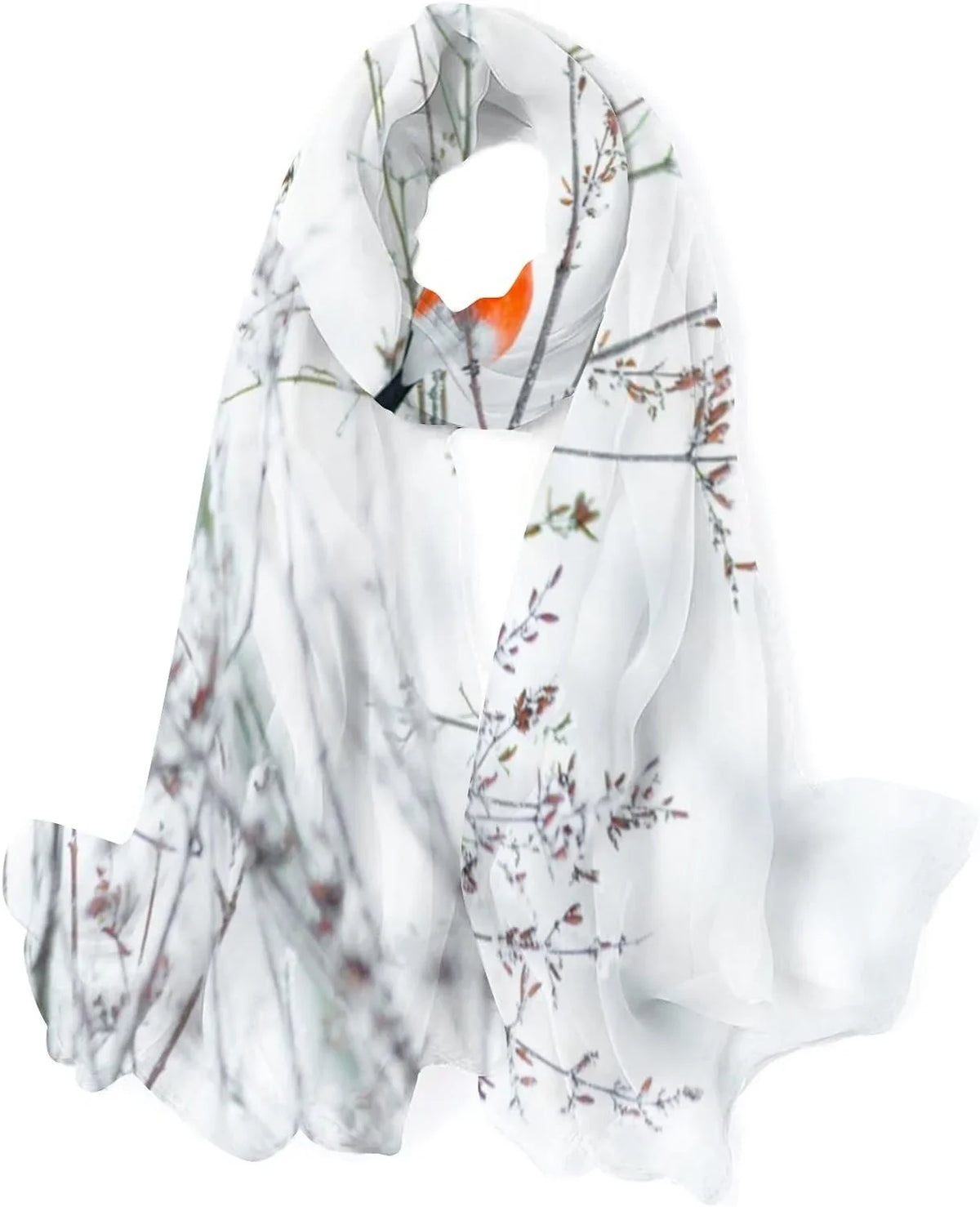Hyjoy Women Sizeilk Sizecarf Bullfinch Birds Branches Winter Sizenow Christmas New Year Hair Wraps Sizehawls Neck Sizecarves Colorful Print