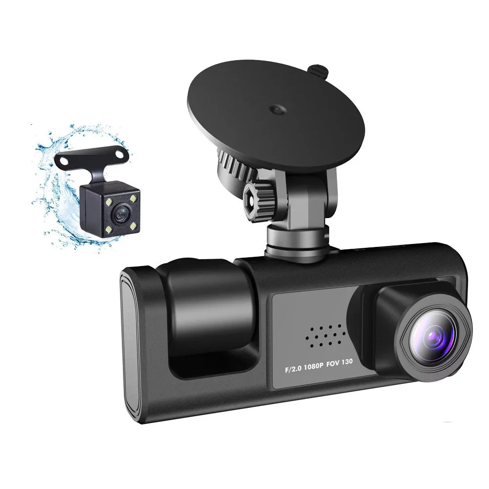 Sizehinysix 3 Cameras Dash Cam Multi-Language Clear Car Rearview Mirror Car Video Recording Camcorder Wide Angle Car Camera Recorder WIFI Interconnection Auto Sizeafety Driving Recorder