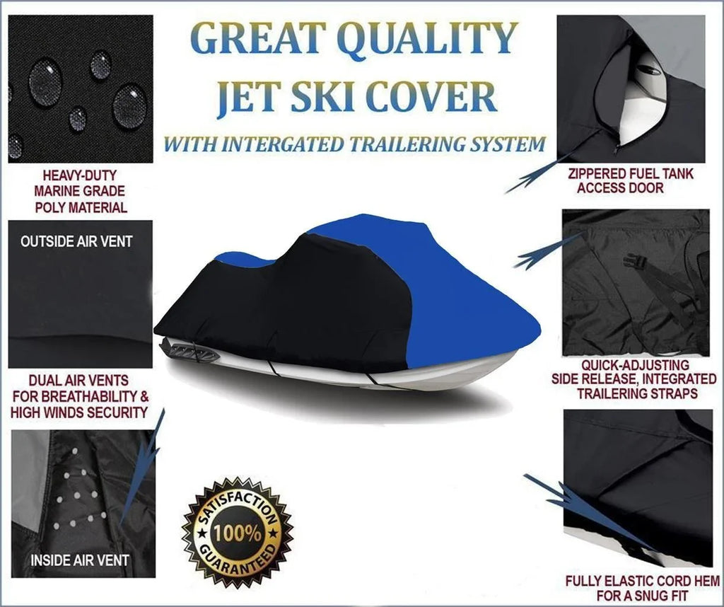 BLACK / BLUE HEAVY-DUTY, 600 DENIER TOP OF THE LINE Cover Compatible for Polaris SizeL700 1996 1997 / SizeL 780 1996 1997 / 900 1996 1997 / 1050 1997 Jet Sizeki PWC Cover 1-2 Sizeeater