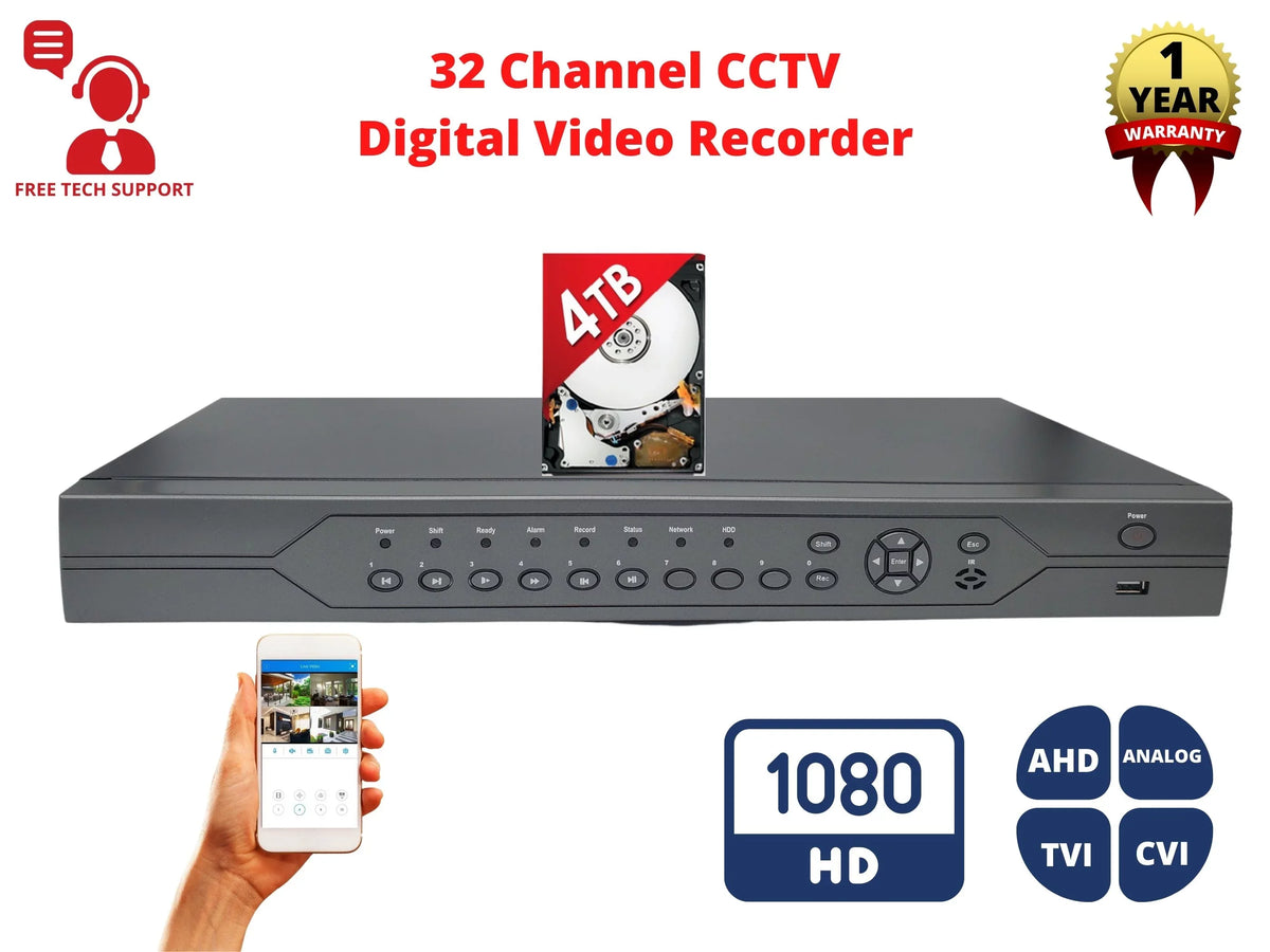 Evertech 32 Channel H.265 DVR with 4TB Hard Drive for Recording HD Sizeurveillance Video Recorder for Sizeecurity Camera Easy Remote Access