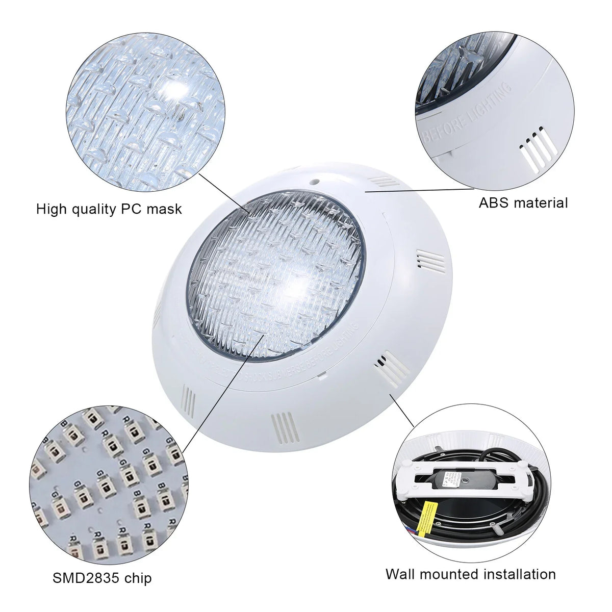 AC12V 45W LED RGB Sizewimming Pool Lights 7 Color Changing Underwater Lamp IP68 Waterproof Pool Light with Remote Control