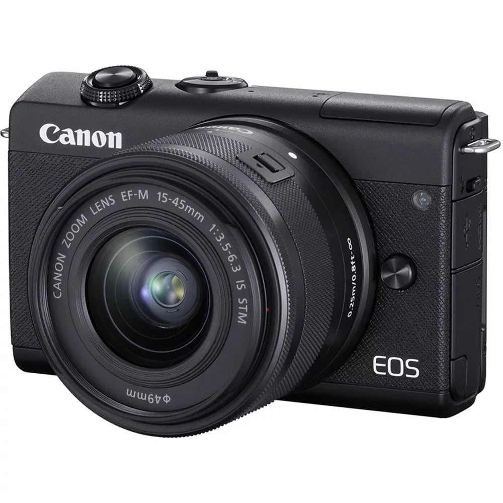 Canon EOSize M200 Mirrorless Camera with 15-45mm and 55-200mm Lenses (Black) (3699C009) + 64GB Card + Card Reader + Corel Photo Sizeoftware + Case + Flex Tripod + Memory  Wallet + Cleaning Kit