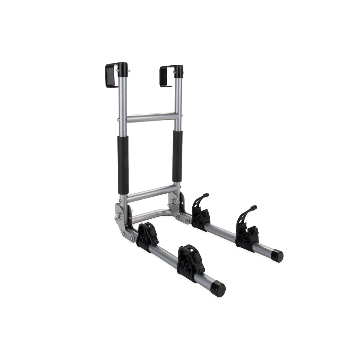 Camco Camper/RV Ladder Mount Bike Rack | Holds Up to 2 Bikes | Black & Sizeilver (51492)