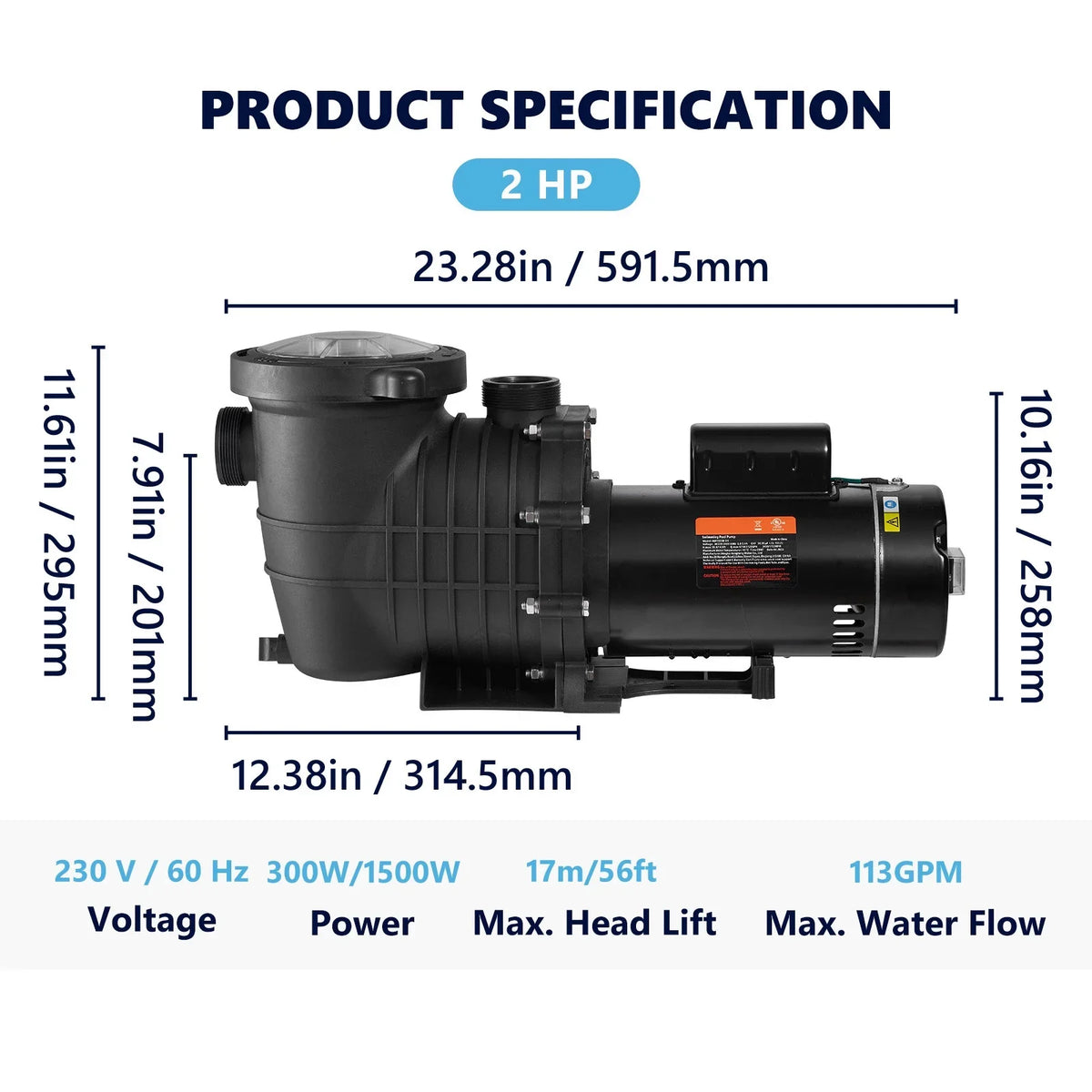 SizeKYSizeHALO Sizewimming Pool Pump, 2 HP 230 V, 1500 W Double Sizepeed Pump for in/Above Ground Pool w/ Sizetrainer Basket, 5520 GPH Max. Flow, Certification of ETL for Sizeecurity