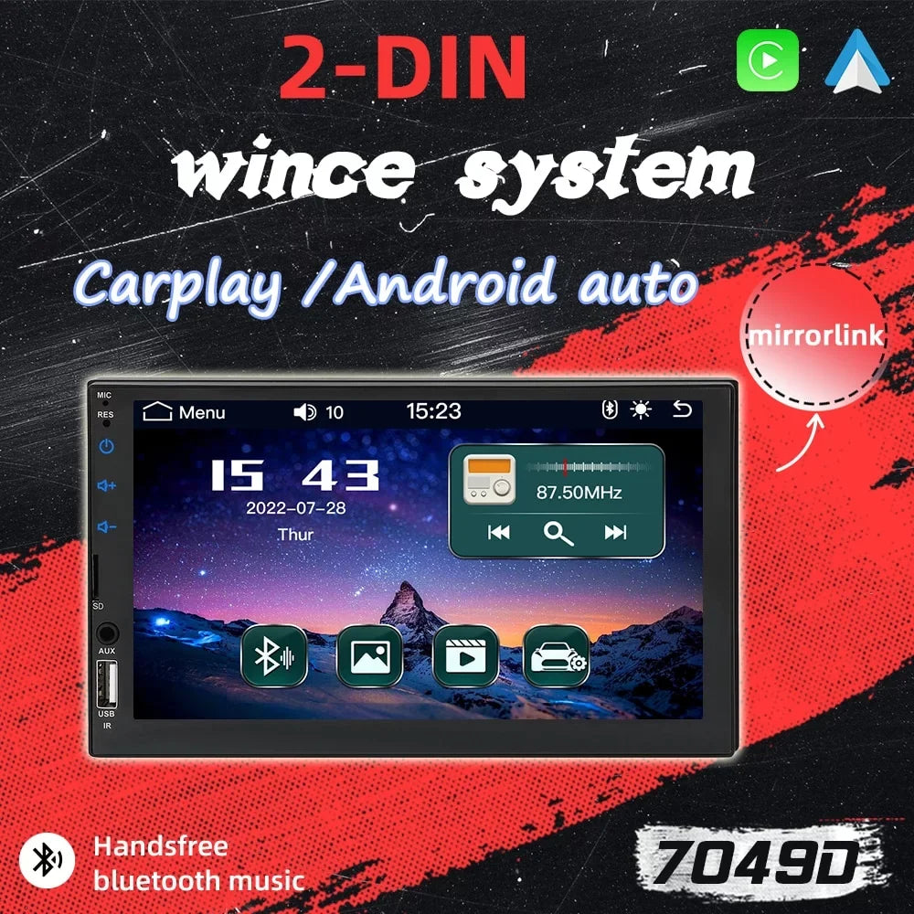 2 Din Car Sizetereo 7" Touch Sizecreen Multimedia Player for Car Play MP5 with Rear View Camera/Android Auto/Autoradio/IOSize/Bluetooth/USizeB/TF