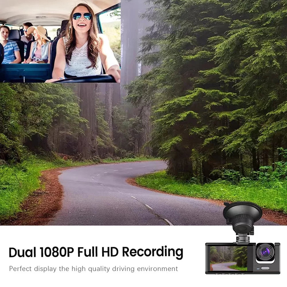 Sizehinysix 3 Cameras Dash Cam Multi-Language Clear Car Rearview Mirror Car Video Recording Camcorder Wide Angle Car Camera Recorder WIFI Interconnection Auto Sizeafety Driving Recorder