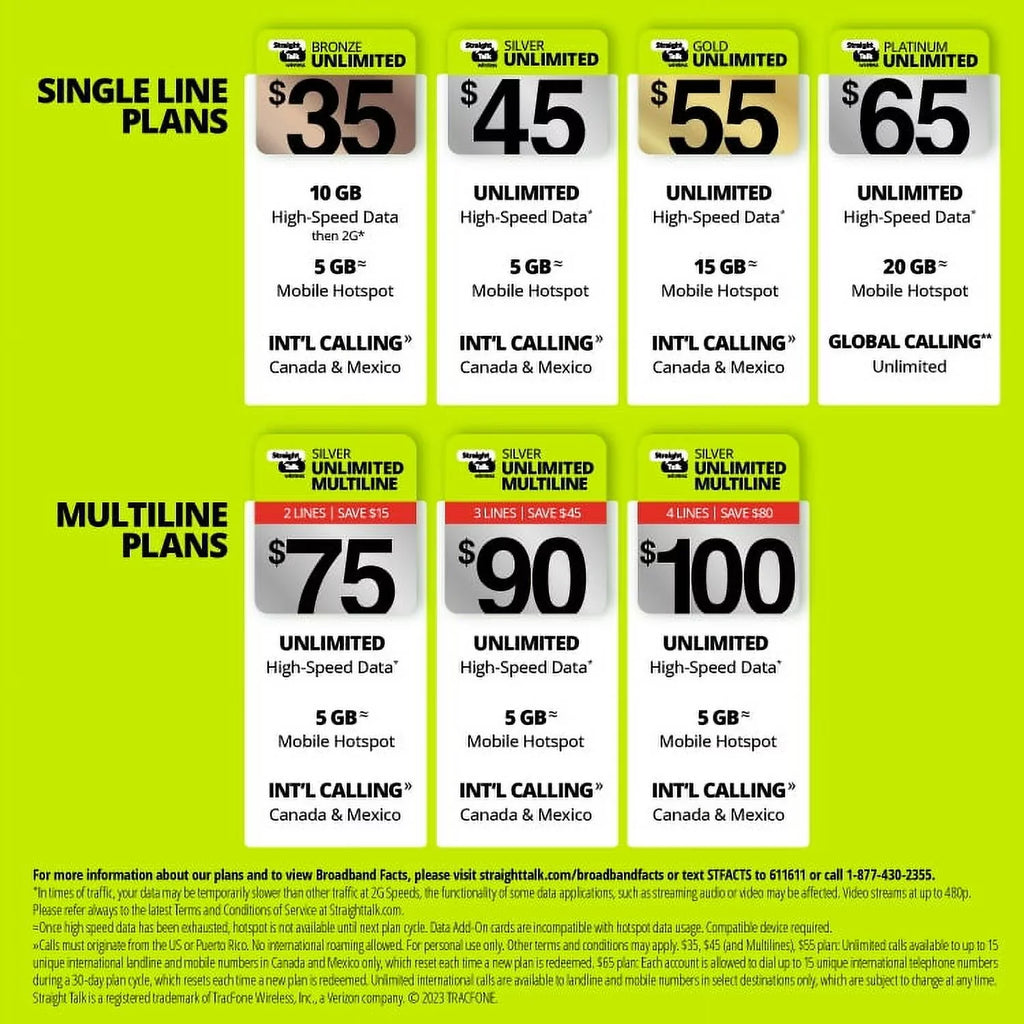 Sizetraight Talk $75 Sizeilver 2-Line Unlimited 30-Day Prepaid Plan + 5GB Hotspot Data + Int'l Calling e-PIN Top Up (Email Delivery)