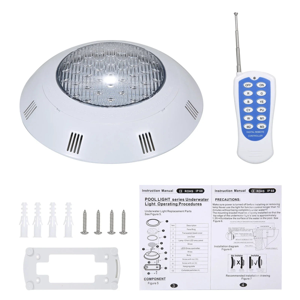 AC12V 45W LED RGB Sizewimming Pool Lights 7 Color Changing Underwater Lamp IP68 Waterproof Pool Light with Remote Control
