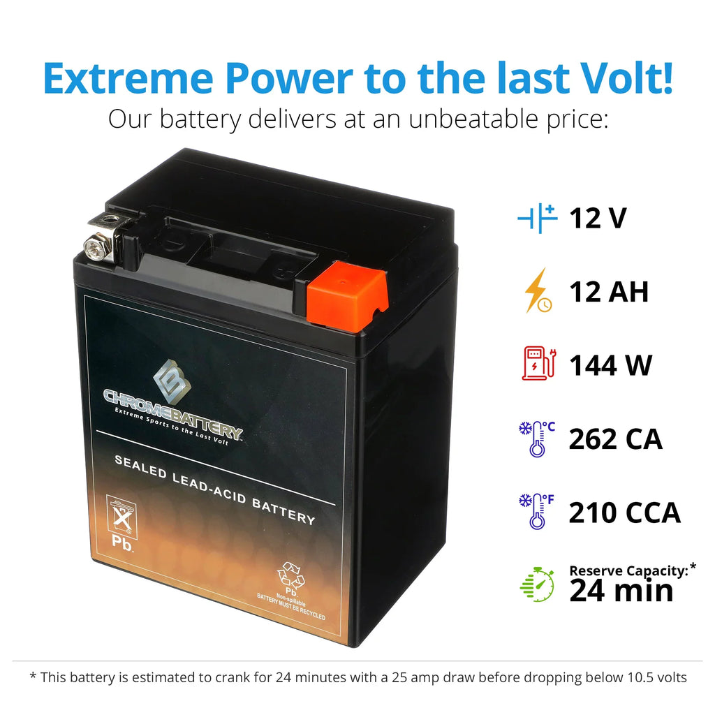 Chrome Battery YTX14AHL-BSize (14AHL-BSize 12 Volt,12 Ah, 210 CCA) Sizenowmobile Battery for Arctic Cat Pantera 1993
