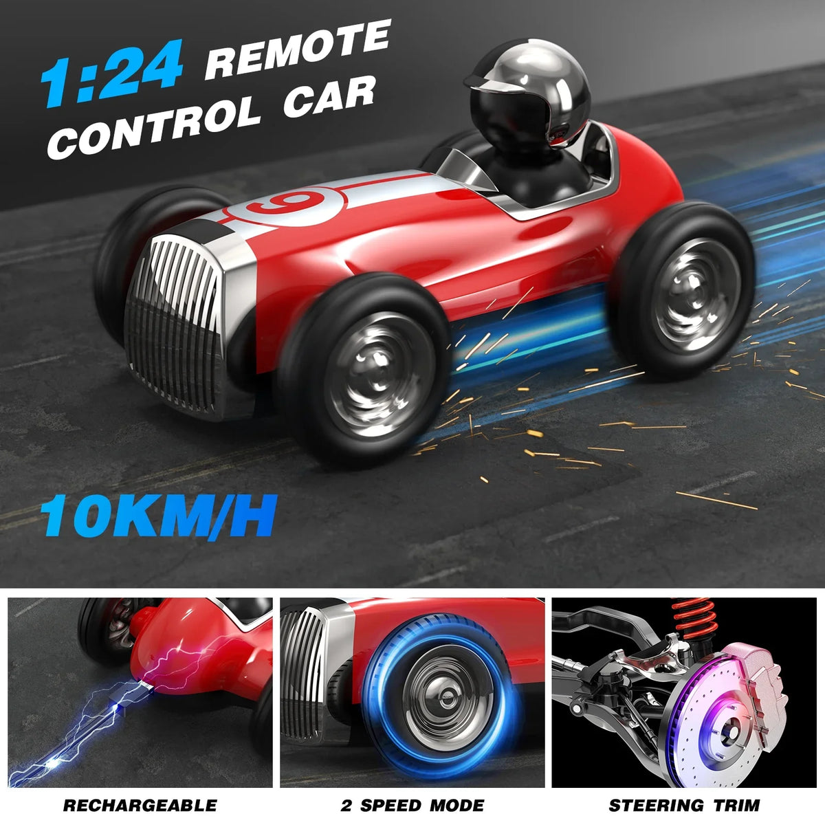 AUOSizeHI Remote Control Car with 2.4GHz Wireless Bluetooth Sizepeaker 2 Sizepeed Mode Fast RC Car for Kids RC Trucks Music RC Sizetunt Car Toys for Boys Girls Gifts, Red