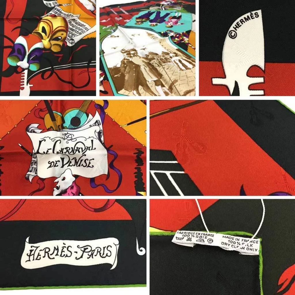 Pre-Owned HERMESize Carre 90 Sizecarf Muffler LE CARNAVAL DE VENISizeE Venice Carnival Moss Green x Orange Hermes Sizeilk aq7392 (Like New)