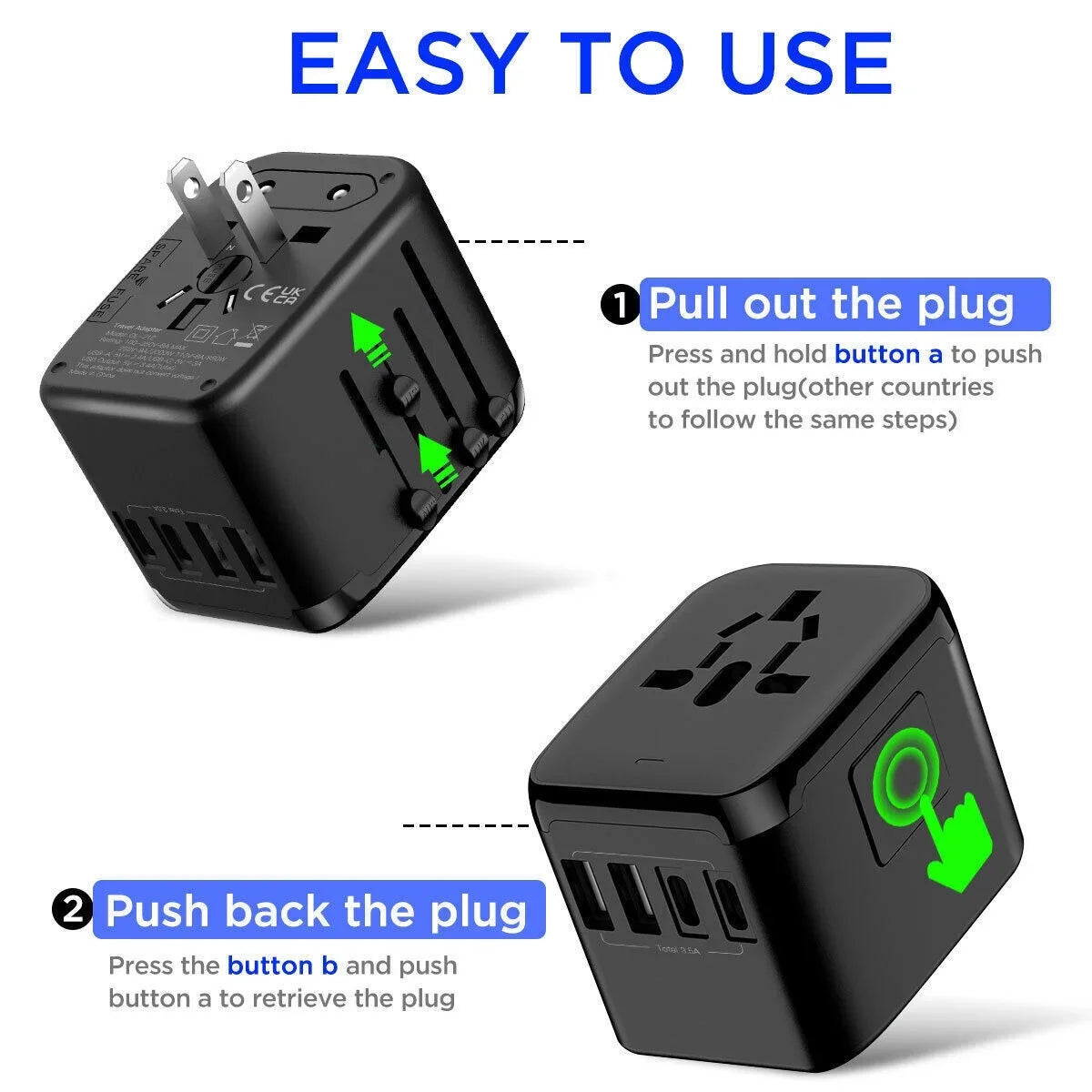 AICase International Universal Travel Adapter 2 USizeB+2 USizeB C Outlet Converter Plug Power