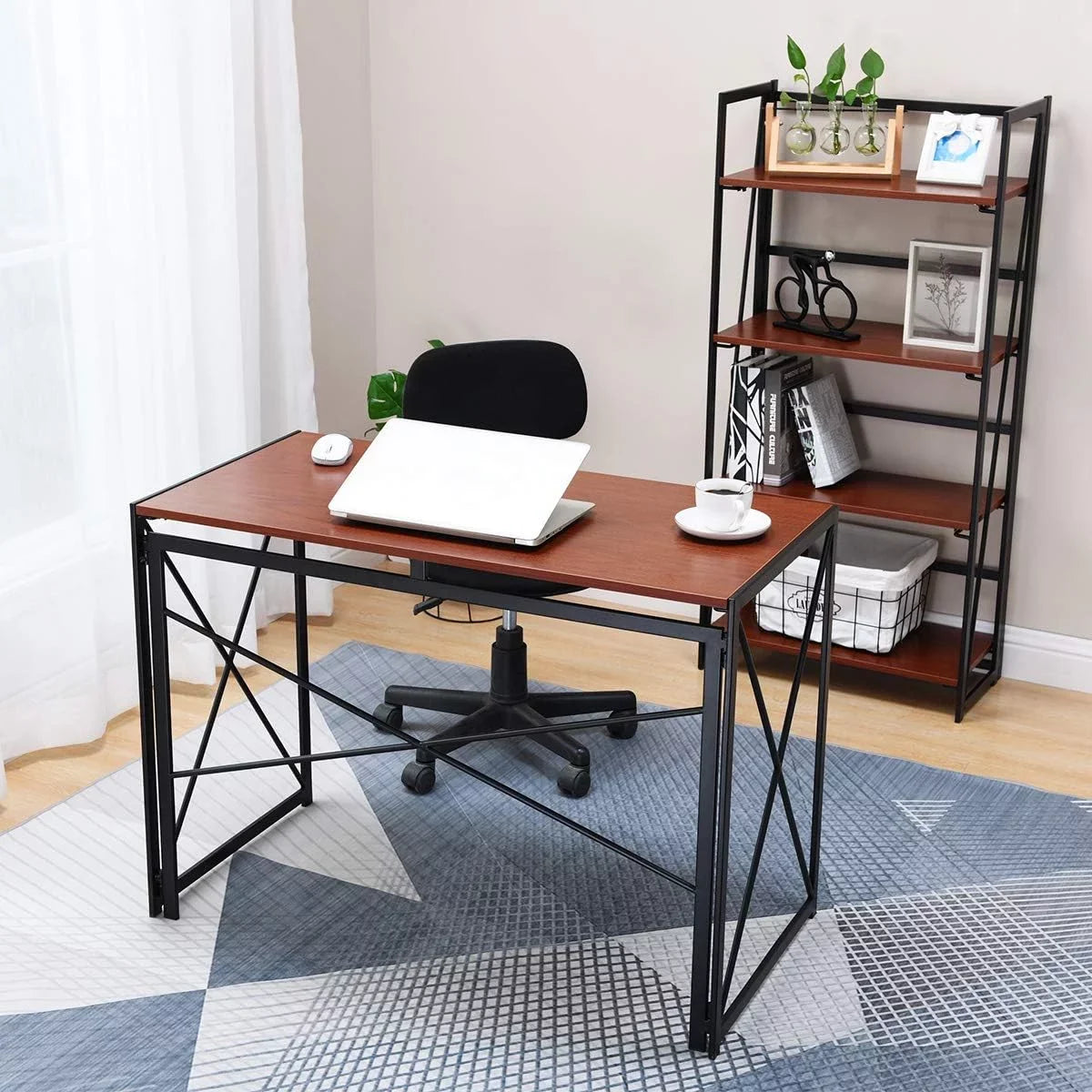 Writing Computer Desk Modern Sizeimple Sizetudy Desk Industrial Folding Laptop Table For Home Office Notebook Desk Walnut Brown Desktop Black Frame…