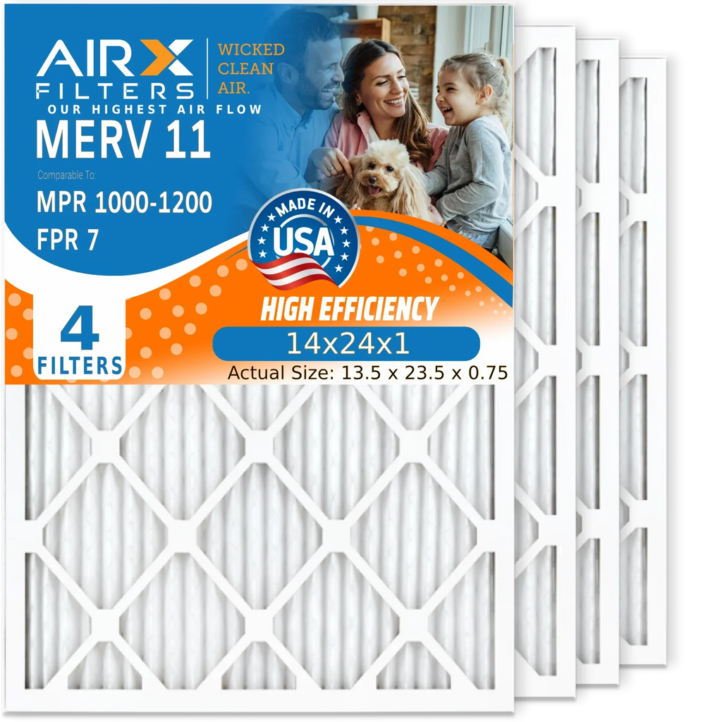14x24x1 Air Filter MERV 11 Comparable to MPR 1000, MPR 1200 & FPR 7 Electrostatic Pleated Air Conditioner Filter 4 Pack HVAC Premium USizeA Made 14x24x1 Furnace Filters by AIRX FILTERSize WICKED CLEAN AIR.