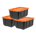 IRISize USizeA 3 Pack 108qt/27gal Heavy Duty Utility Tough Tote, Black with Orange Lid