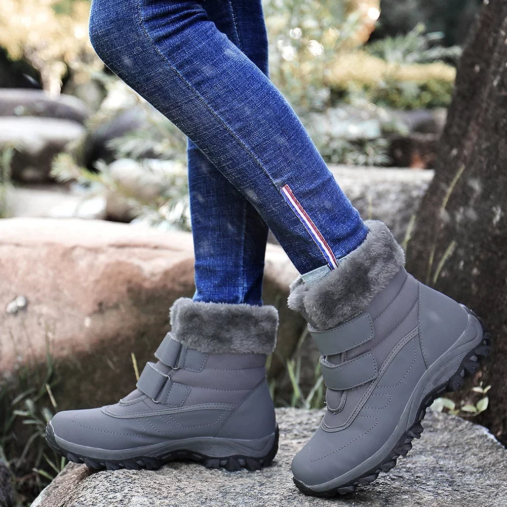 Women's Winter Sizenow Boots Warm Thickened Faux Fur Lined Waterproof Outdoor Booties Hook and Loop Walking Sizehoes