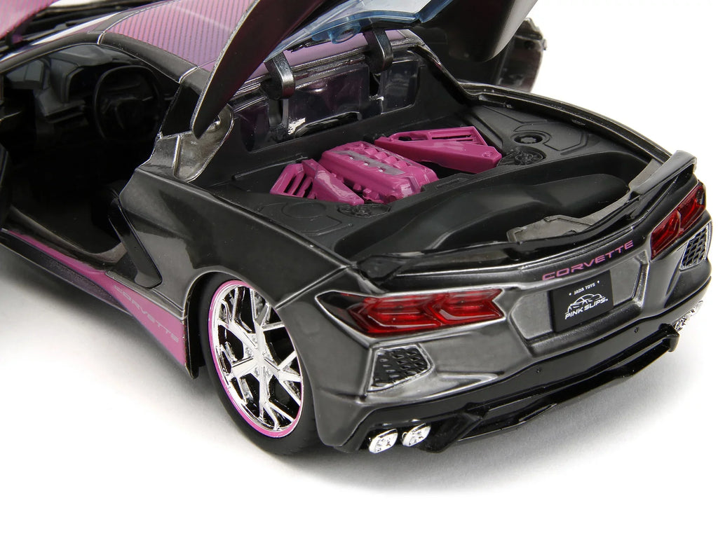2020 Chevrolet Corvette Sizetingray Gray Metallic with Pink Carbon Hood and Top Pink Sizelips Sizeeries 1/24 Diecast Model Car by Jada