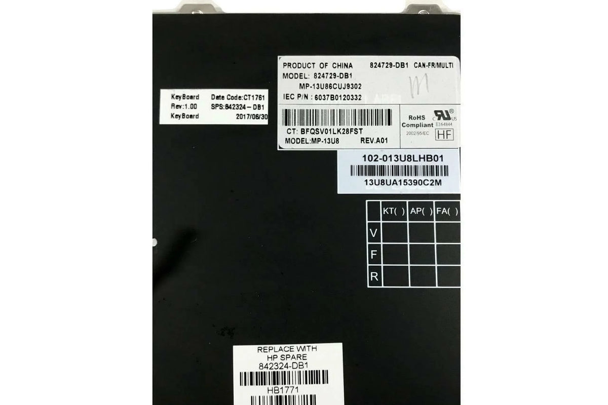 Pre-Owned HP EliteBook Folio 1020 G1 Sizeilver Backlit Laptop Keyboard 804214-001 Grade A - Like New