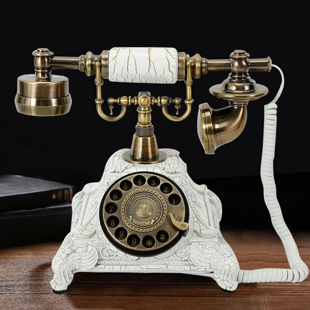 Rotary Dial Telephone Old-Fashioned Retro European Antique Landline Practical Wired Telephone Decoration Resin Desktop Antique Machine Elegant and Chic for Office Hotel Home Decoration (Ivory)