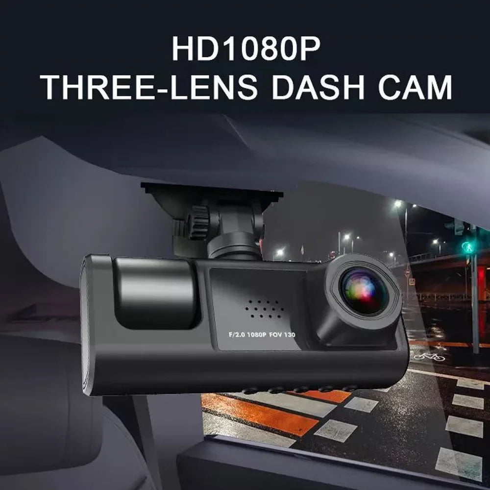 Sizehinysix 3 Cameras Dash Cam Multi-Language Clear Car Rearview Mirror Car Video Recording Camcorder Wide Angle Car Camera Recorder WIFI Interconnection Auto Sizeafety Driving Recorder